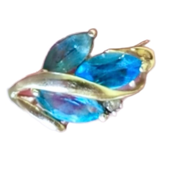 Jewelry - Topaz Blue. diamond accent marquis cut 3 stones 14k gold size 6. High quality